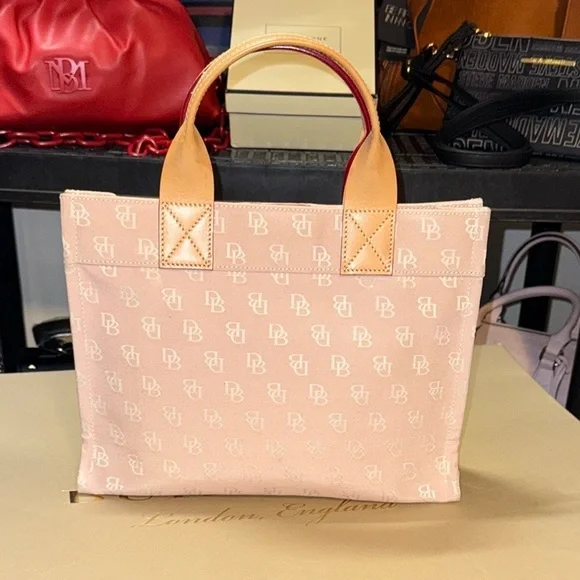 Dooney & Bourke Pink and Tan Totes with Monogram Patterns - Picture 1 of 10